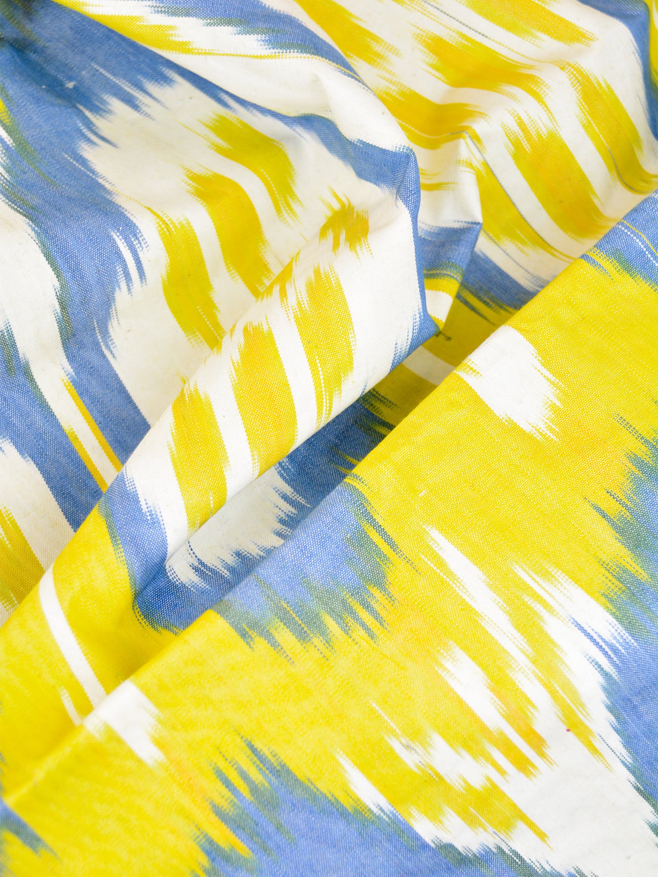 Yellow and Blue Ikat Pattern Pure Cotton Scarf from Margilan