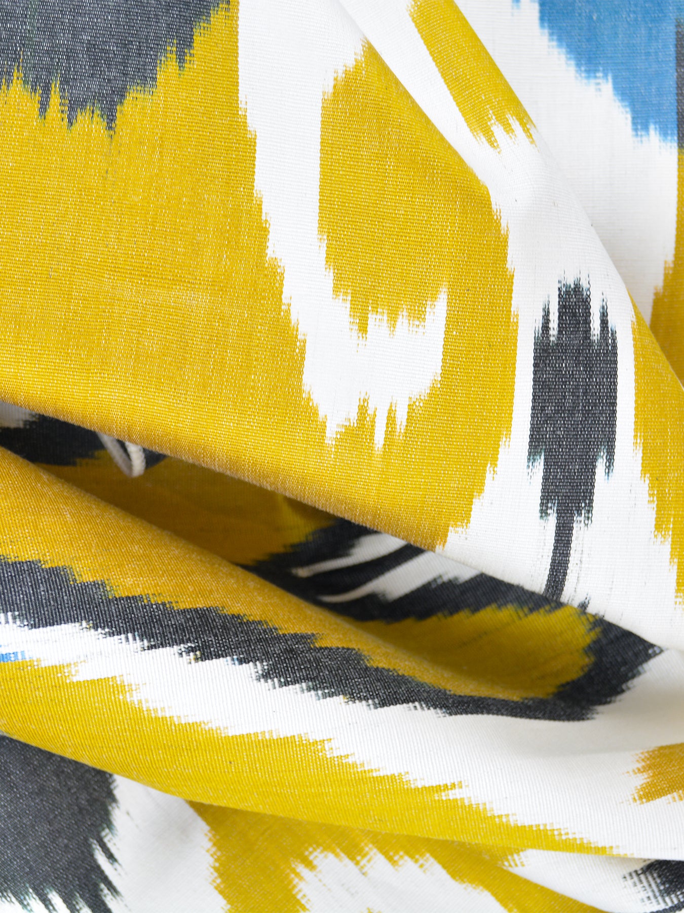Yellow and Blue Ikat Pattern Pure Cotton Scarf from Margilan