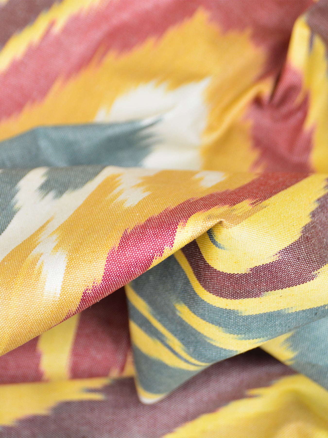 Yellow and Maroon Ikat Pattern Pure Cotton Scarf from Margilan