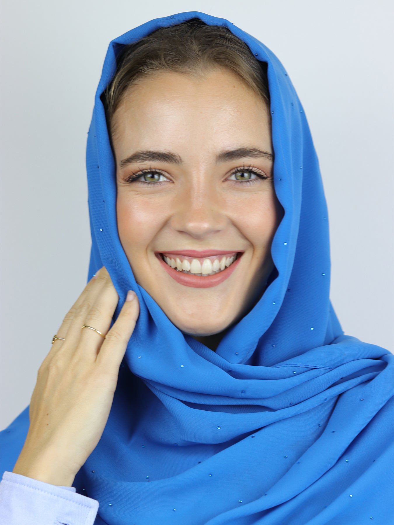 Yale Blue Chiffon Hijab with Stone Work